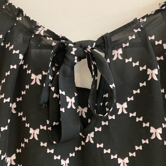 LC Lauren Conrad Black & White Bow Print Sleeveless Top Size S Tie Back - Picture 6 of 7